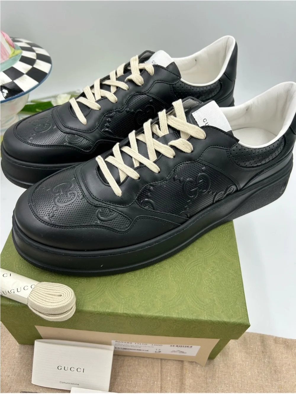 Men’s Gucci GG embossed leather sneakers size 13 fit 13.5 US made in Italy